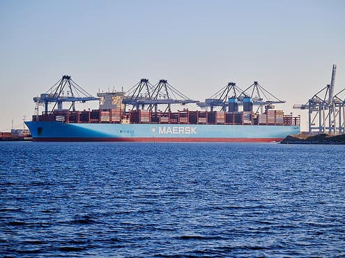 Maersk ship in water at harbor